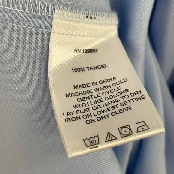 The Shirt Rochelle Behrens Snap Button Front Tiered Shirt Dress Blue Small AS IS - Picture 7 of 8